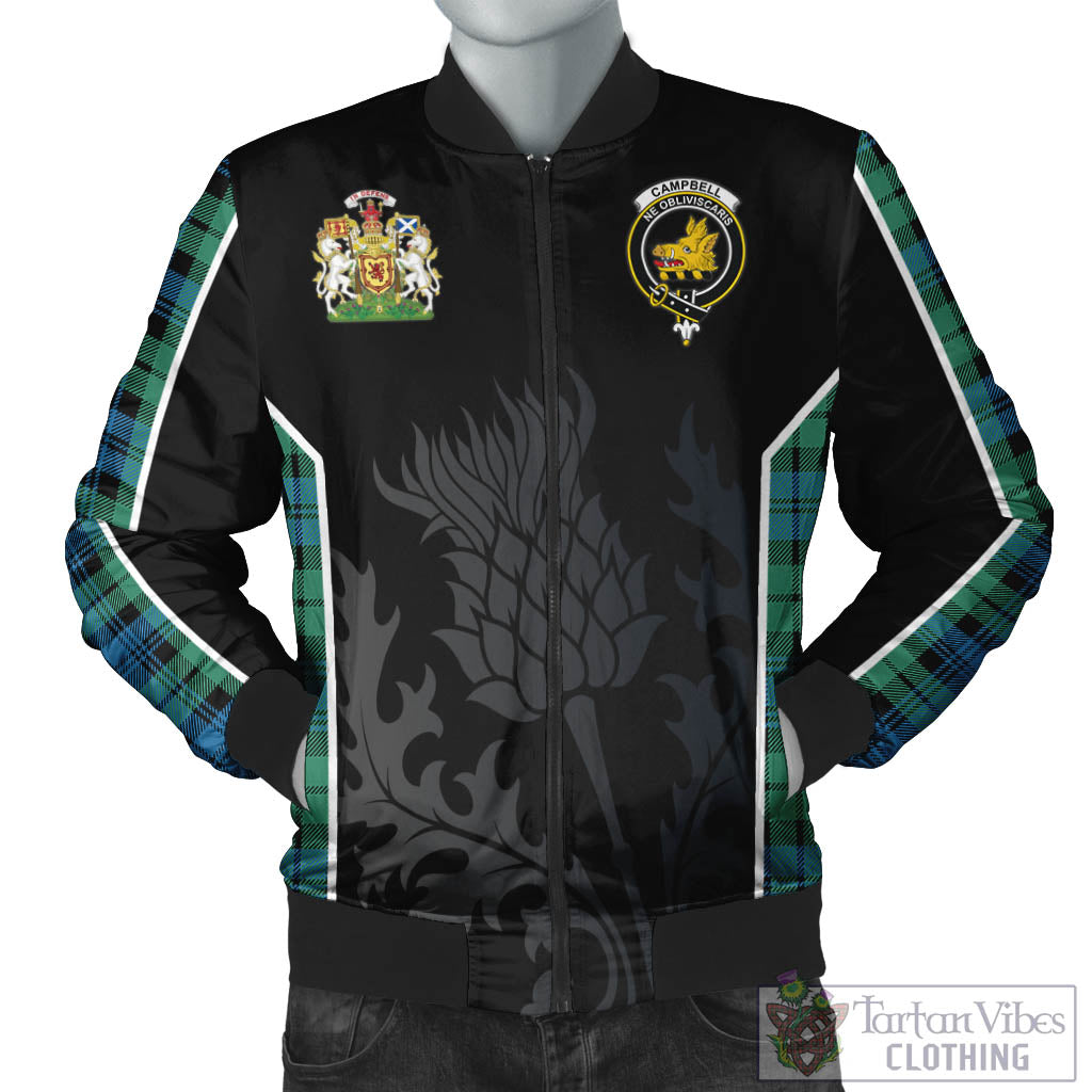 Tartan Vibes Clothing Campbell Ancient 01 Tartan Bomber Jacket with Family Crest and Scottish Thistle Vibes Sport Style