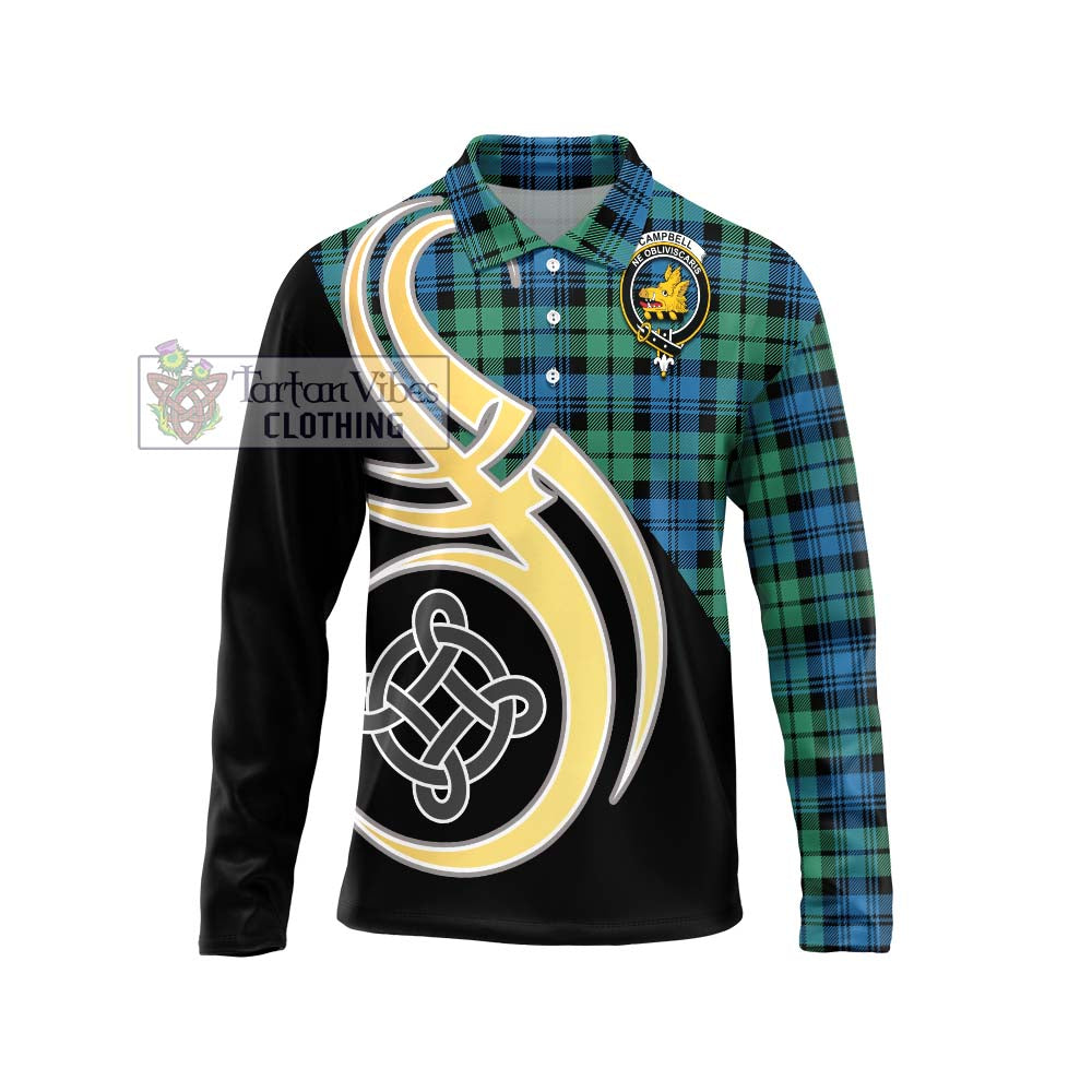 Campbell Ancient 01 Tartan Long Sleeve Polo Shirt with Family Crest and Celtic Symbol Style Unisex - Tartan Vibes Clothing