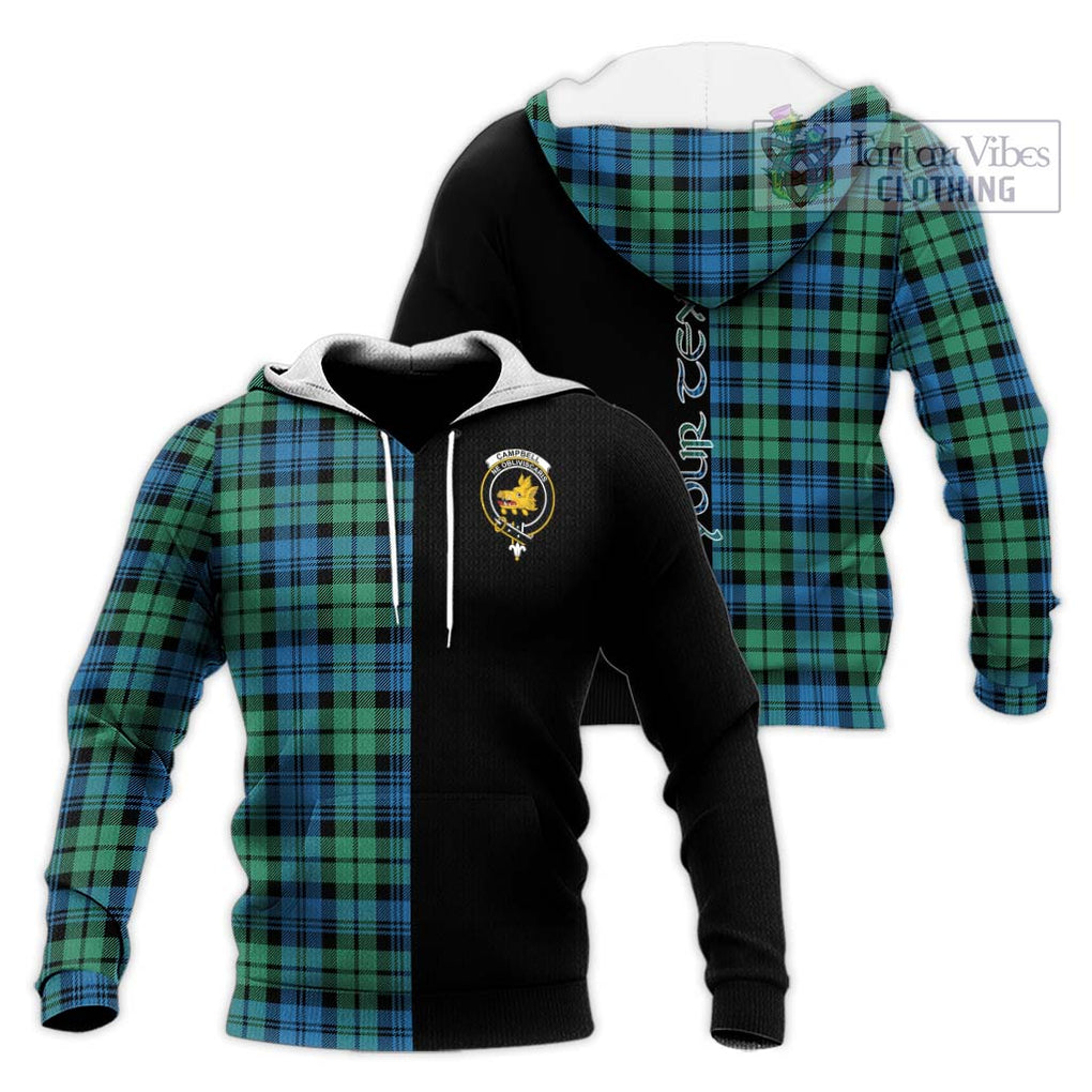 Campbell Ancient 01 Tartan Knitted Hoodie with Family Crest and Half Of Me Style Unisex Knitted Pullover Hoodie - Tartanvibesclothing Shop