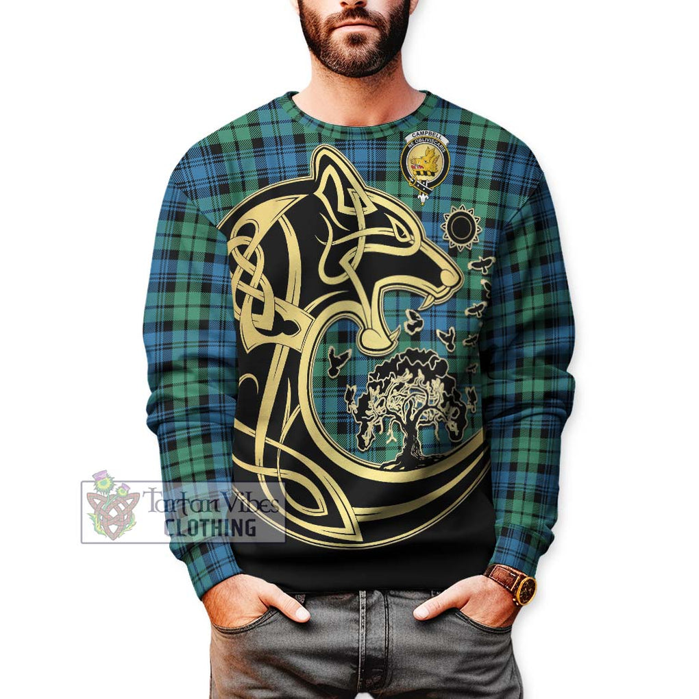 Campbell Ancient 01 Tartan Sweatshirt with Family Crest Celtic Wolf Style Unisex - Tartan Vibes Clothing