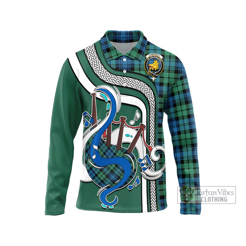 Tartan Vibes Clothing Campbell Ancient 01 Tartan Long Sleeve Polo Shirt with Epic Bagpipe Style