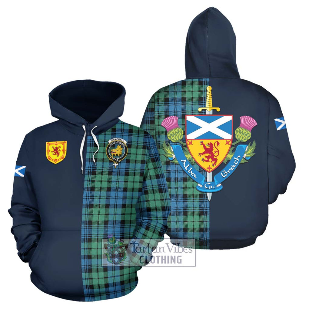 Tartan Vibes Clothing Campbell Ancient 01 Tartan Hoodie with Scottish Lion Royal Arm Half Style