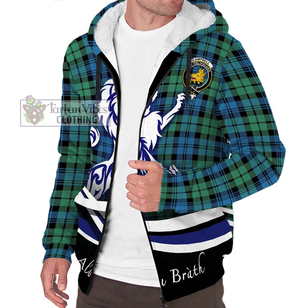 Campbell Ancient 01 Tartan Sherpa Hoodie with Alba Gu Brath Regal Lion Emblem Unisex S - Tartanvibesclothing Shop