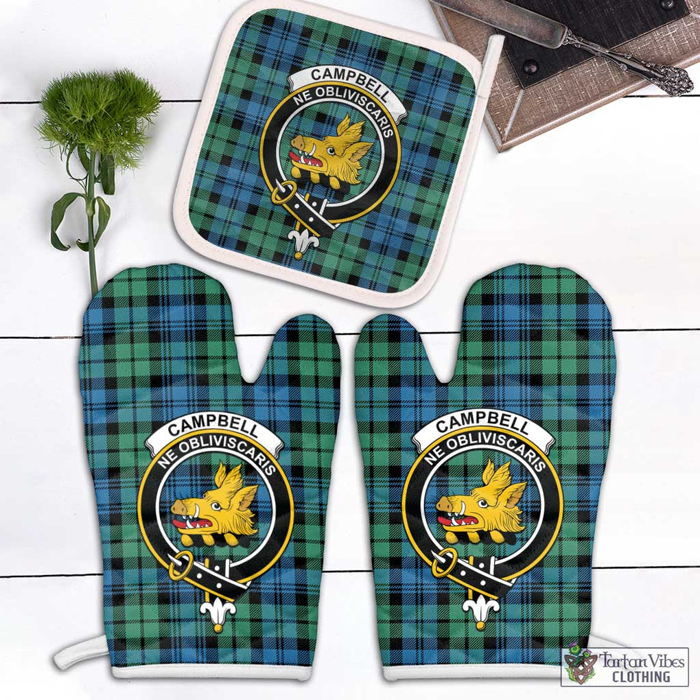 Campbell Ancient 01 Tartan Combo Oven Mitt & Pot-Holder with Family Crest Combo 1 Oven Mitt & 1 Pot-Holder White - Tartan Vibes Clothing