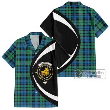 Campbell Ancient 01 Tartan Short Sleeve Button Up with Family Crest Circle Style