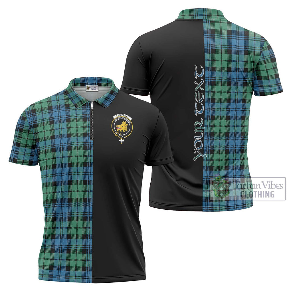 Campbell Ancient 01 Tartan Zipper Polo Shirt with Family Crest and Half Of Me Style Unisex - Tartanvibesclothing Shop