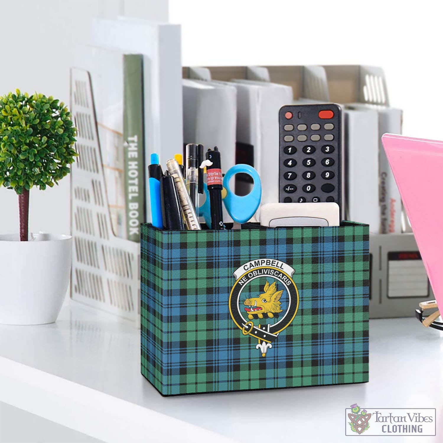 Tartan Vibes Clothing Campbell Ancient 01 Tartan Pen Holder with Family Crest