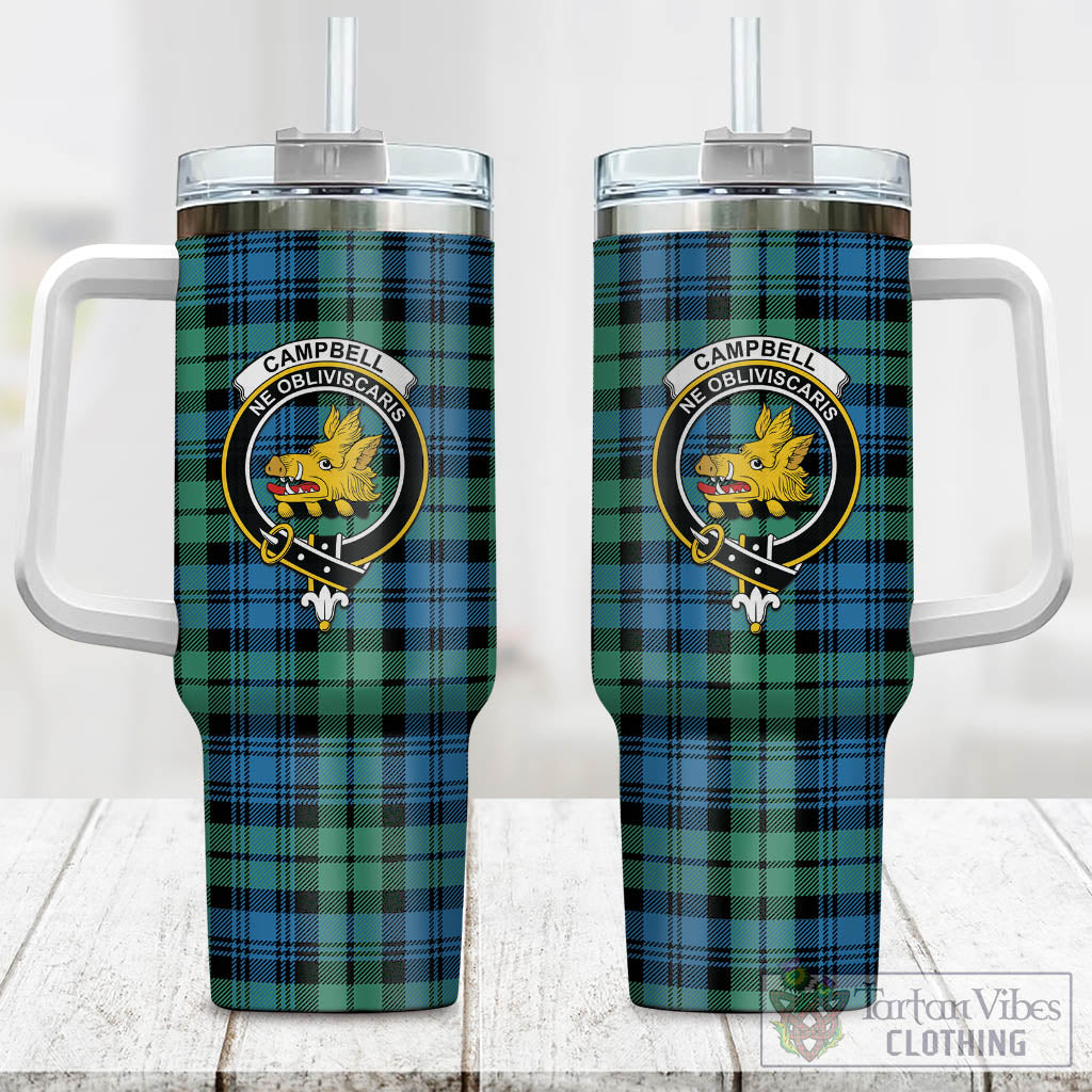 Tartan Vibes Clothing Campbell Ancient 01 Tartan and Family Crest Tumbler with Handle