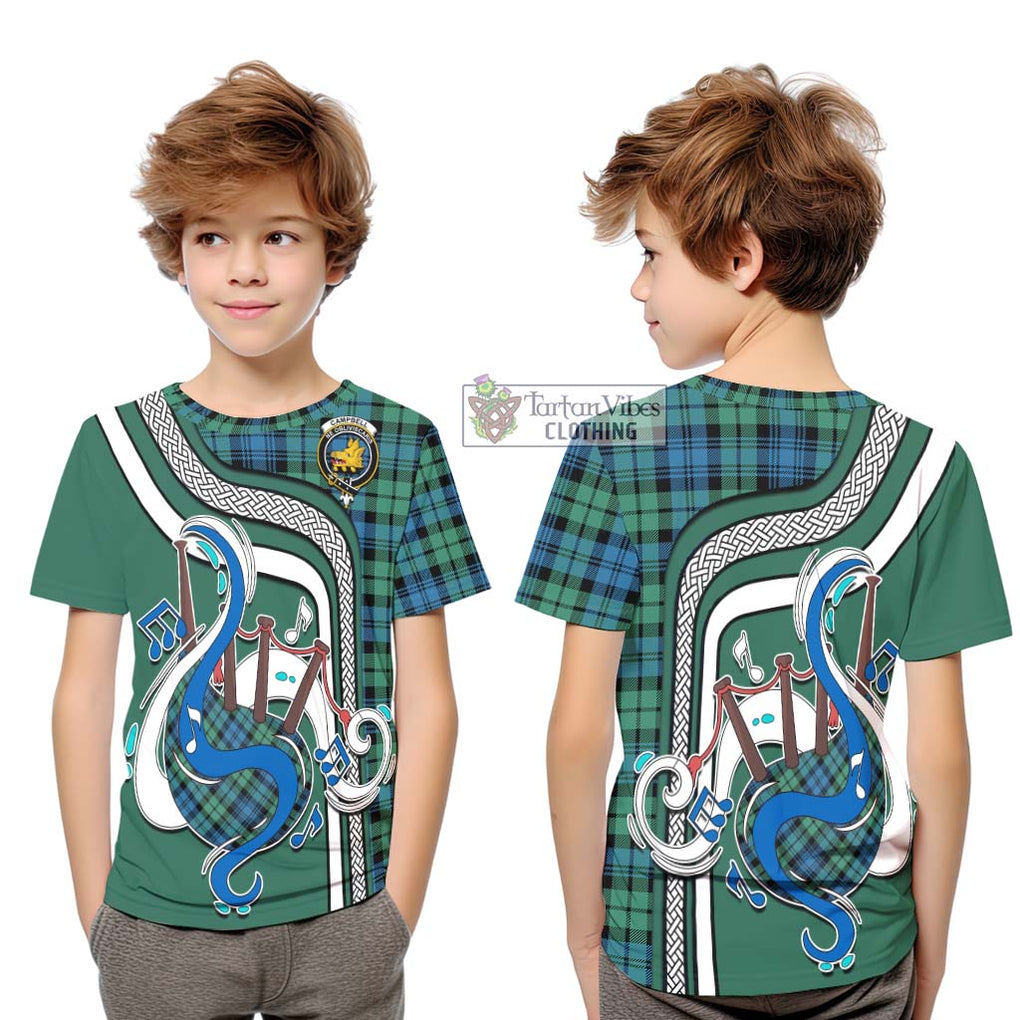 Tartan Vibes Clothing Campbell Ancient 01 Tartan Kid T-Shirt with Epic Bagpipe Style