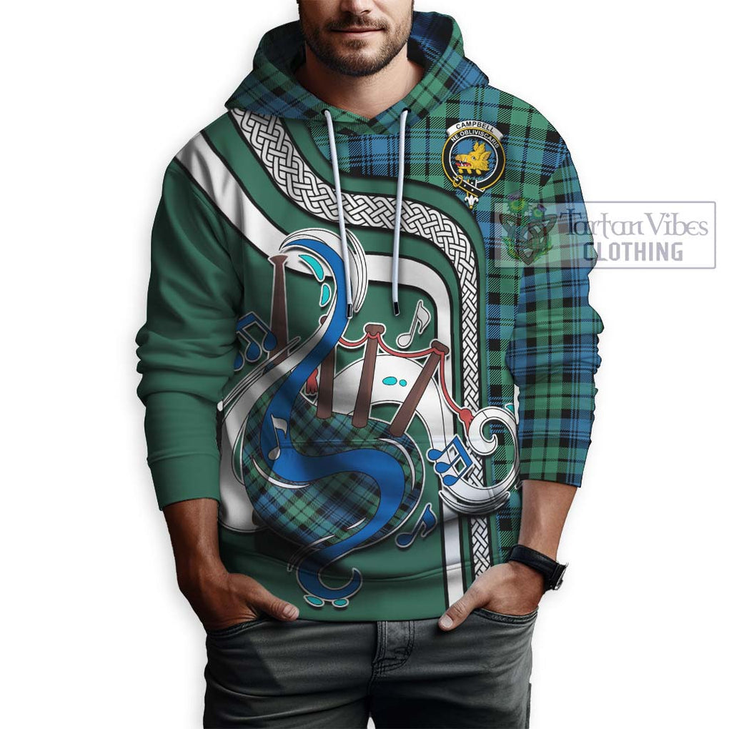 Campbell Ancient 01 Tartan Hoodie with Epic Bagpipe Style Zip Hoodie - Tartanvibesclothing Shop