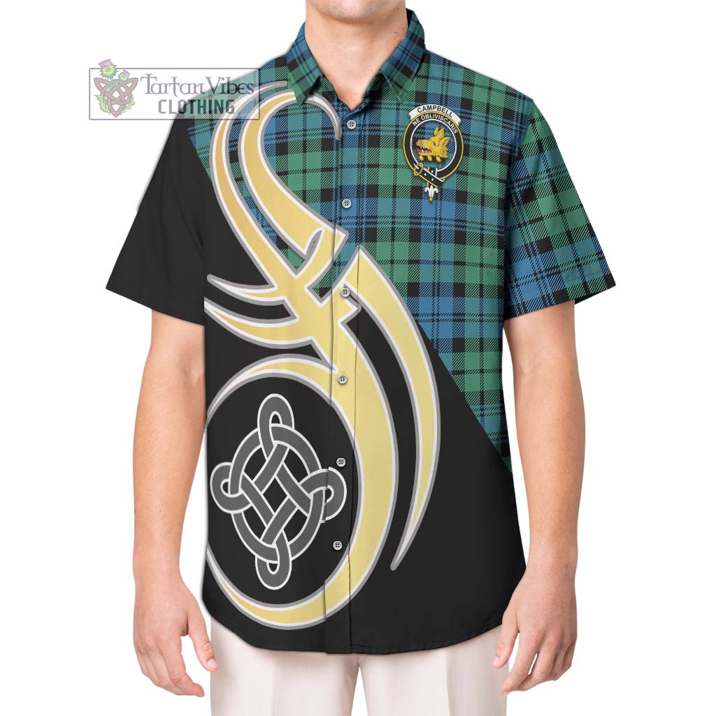 Campbell Ancient 01 Tartan Short Sleeve Button Shirt with Family Crest and Celtic Symbol Style Kid - Tartan Vibes Clothing