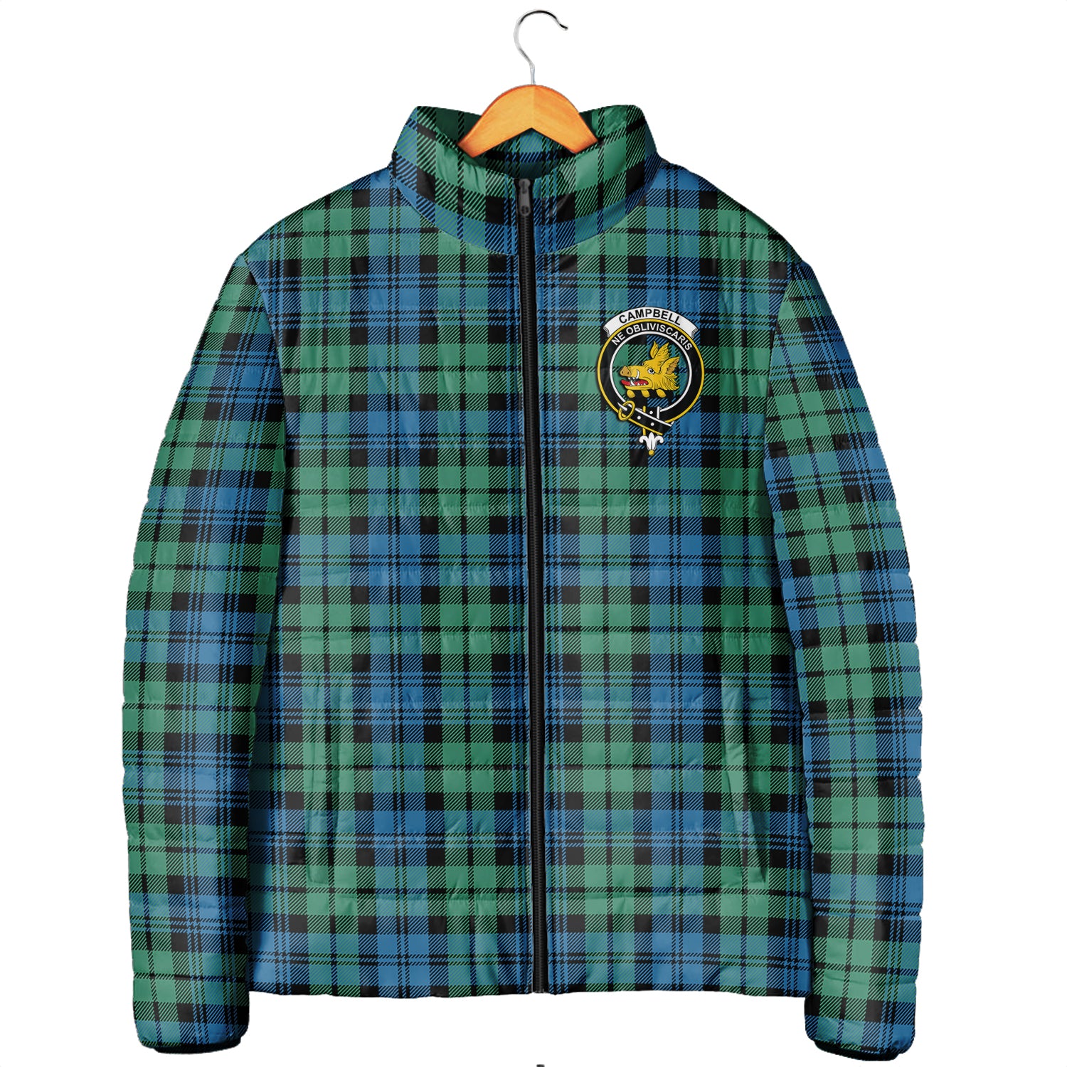 Campbell Ancient 01 Tartan Padded Jacket with Family Crest Men's Padded Jacket - Tartan Vibes Clothing