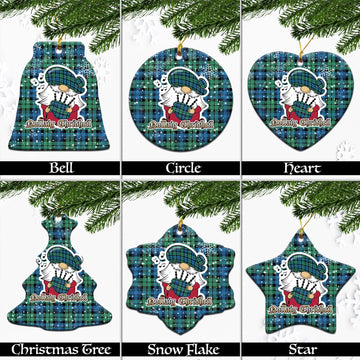 Campbell Ancient #01 Tartan Christmas Ceramic Ornaments with Scottish Gnome Playing Bagpipes