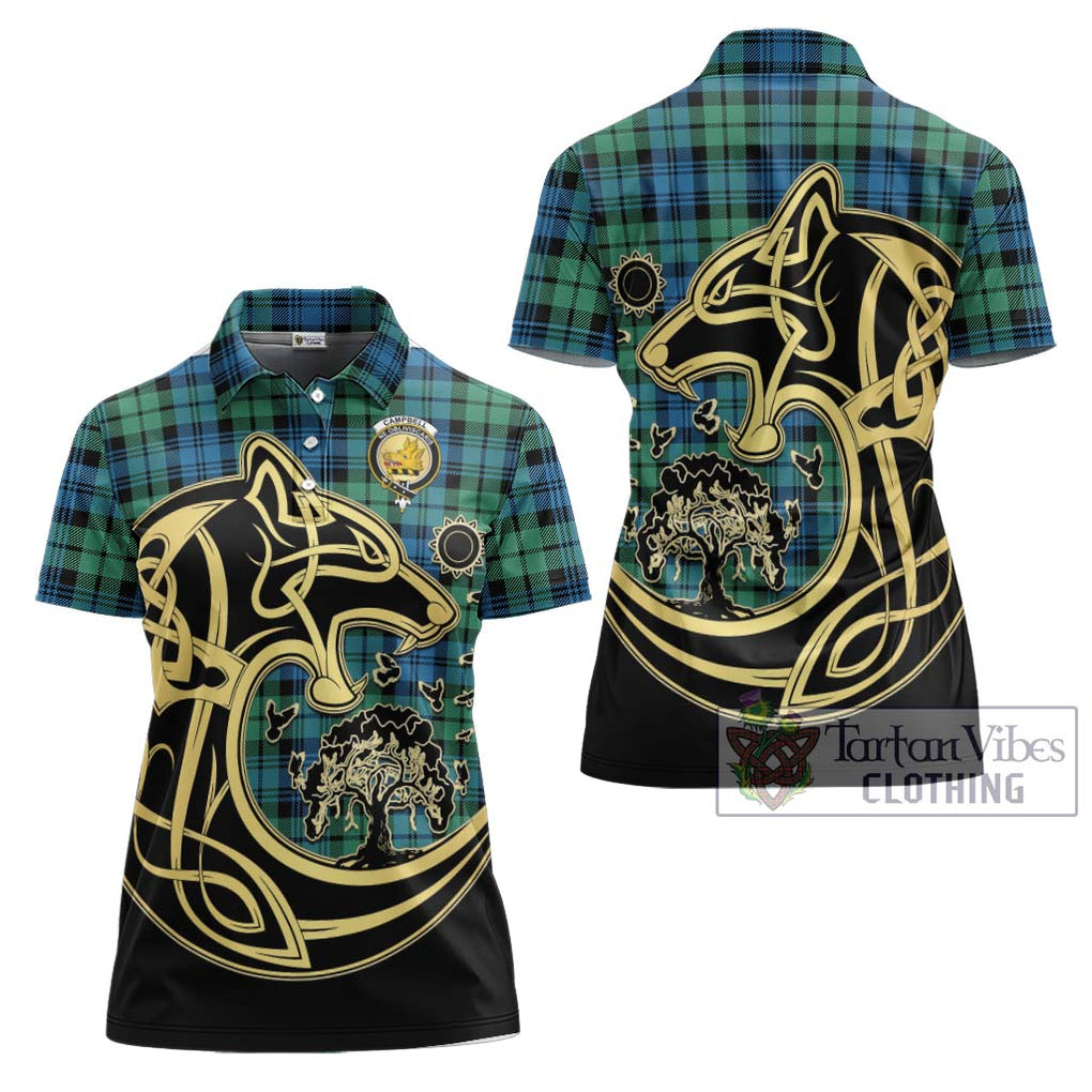 Campbell Ancient 01 Tartan Women's Polo Shirt with Family Crest Celtic Wolf Style Women - Tartanvibesclothing Shop