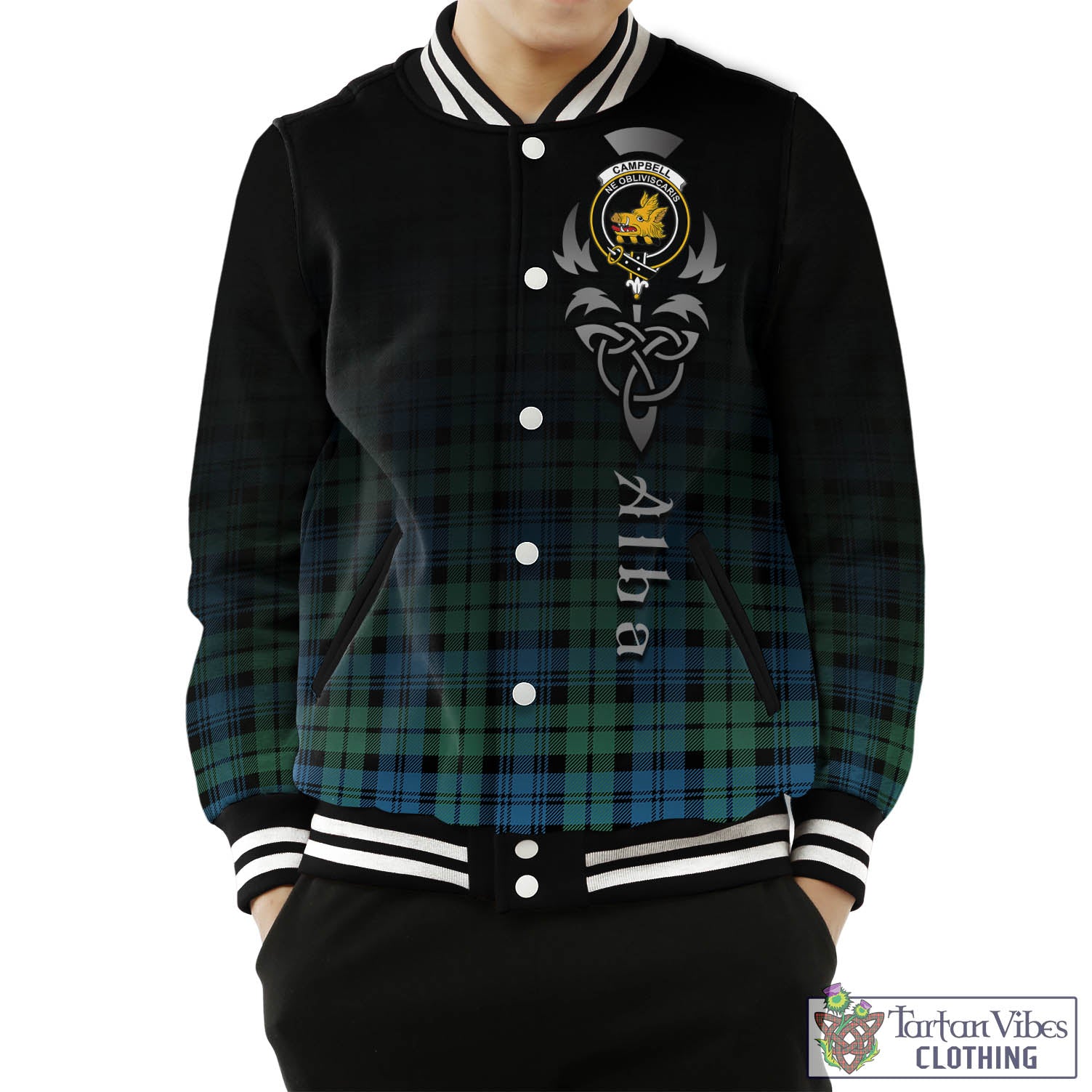 Tartan Vibes Clothing Campbell Ancient 01 Tartan Baseball Jacket Featuring Alba Gu Brath Family Crest Celtic Inspired