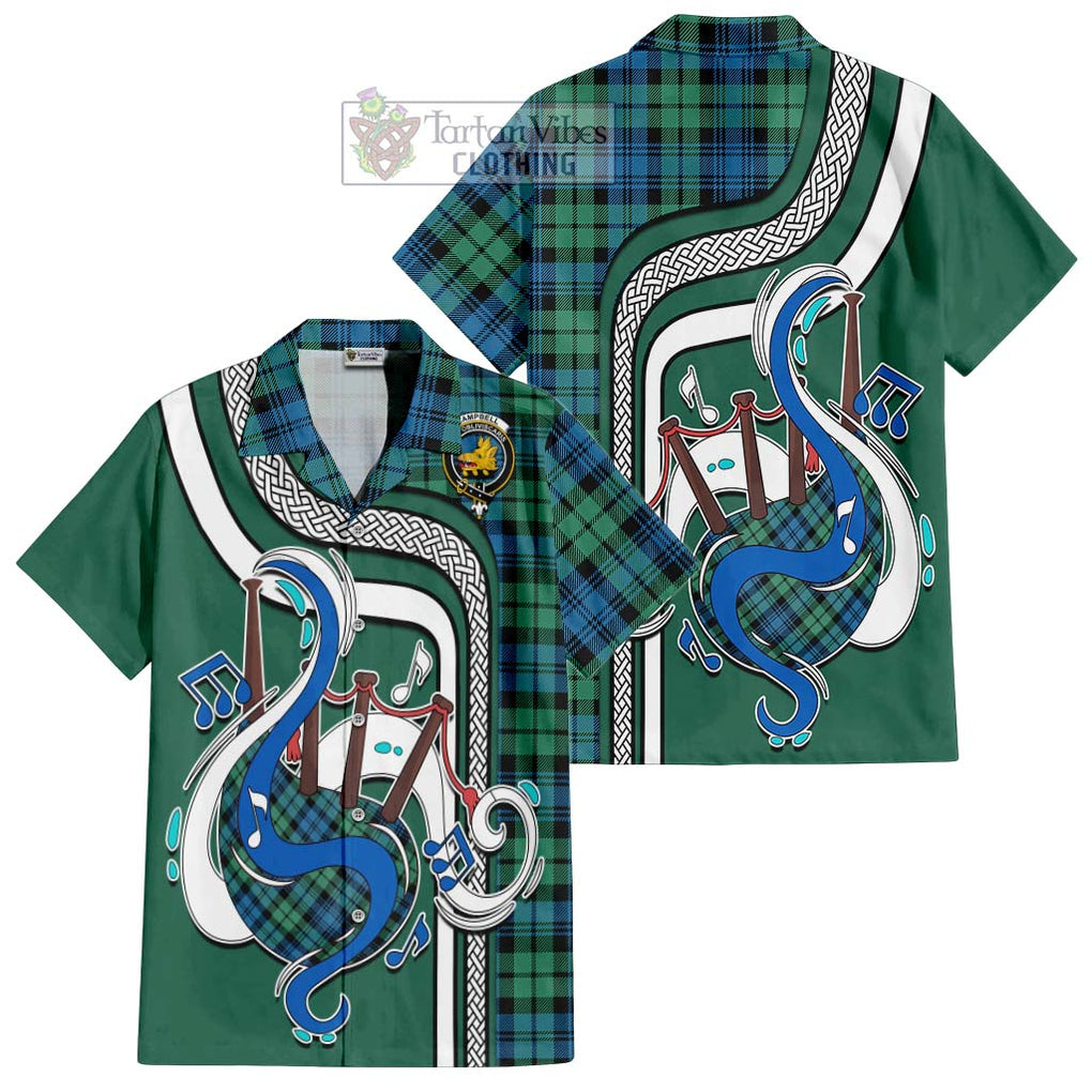 Campbell Ancient 01 Tartan Short Sleeve Button Shirt with Epic Bagpipe Style Kid - Tartanvibesclothing Shop