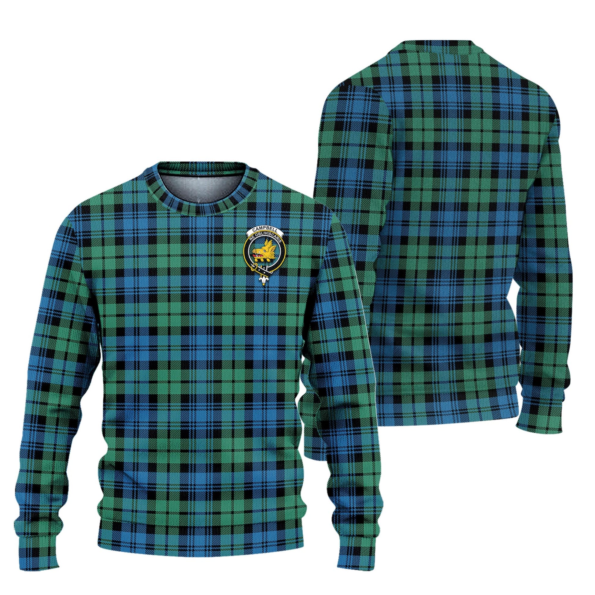 Campbell Ancient 01 Tartan Knitted Sweater with Family Crest Unisex - Tartanvibesclothing