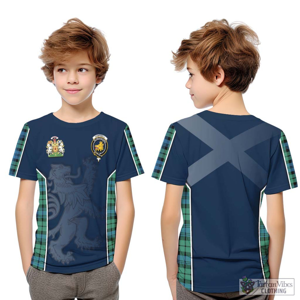 Campbell Ancient 01 Tartan Kid T-Shirt with Family Crest and Lion Rampant Vibes Sport Style Youth XL Size14 - Tartan Vibes Clothing