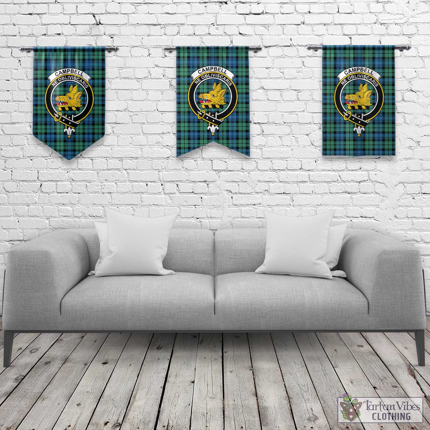 Tartan Vibes Clothing Campbell Ancient 01 Tartan Gonfalon, Tartan Banner with Family Crest