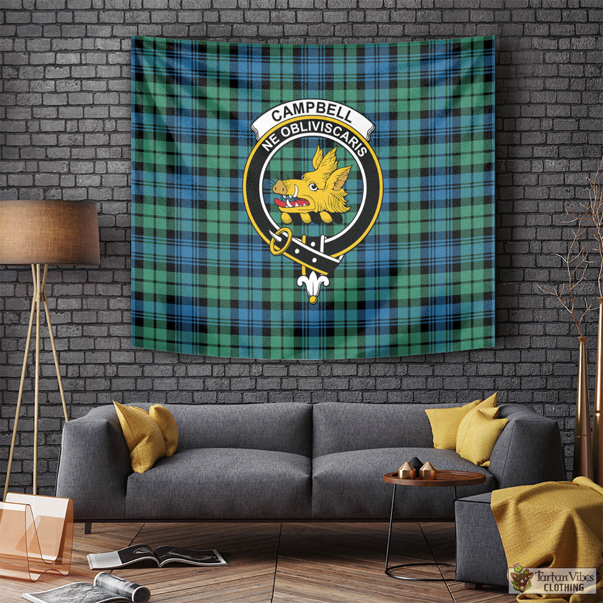 Tartan Vibes Clothing Campbell Ancient 01 Tartan Tapestry Wall Hanging and Home Decor for Room with Family Crest