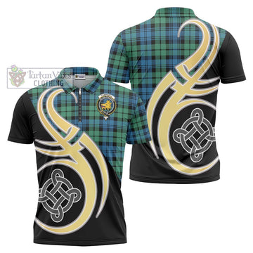 Campbell Ancient 01 Tartan Zipper Polo Shirt with Family Crest and Celtic Symbol Style