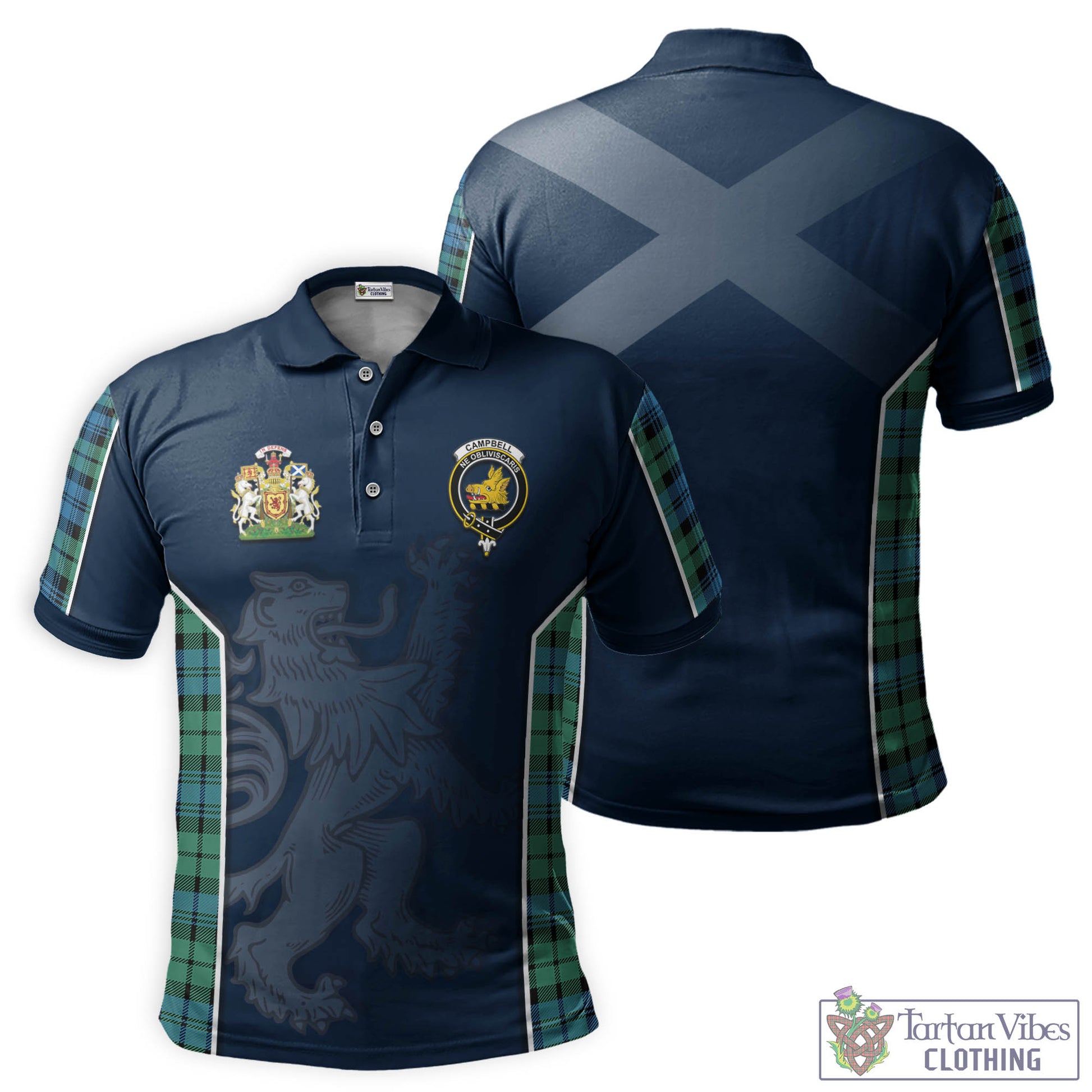 Tartan Vibes Clothing Campbell Ancient 01 Tartan Men's Polo Shirt with Family Crest and Lion Rampant Vibes Sport Style