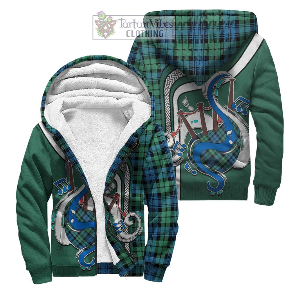 Campbell Ancient 01 Tartan Sherpa Hoodie with Epic Bagpipe Style Unisex S - Tartanvibesclothing Shop