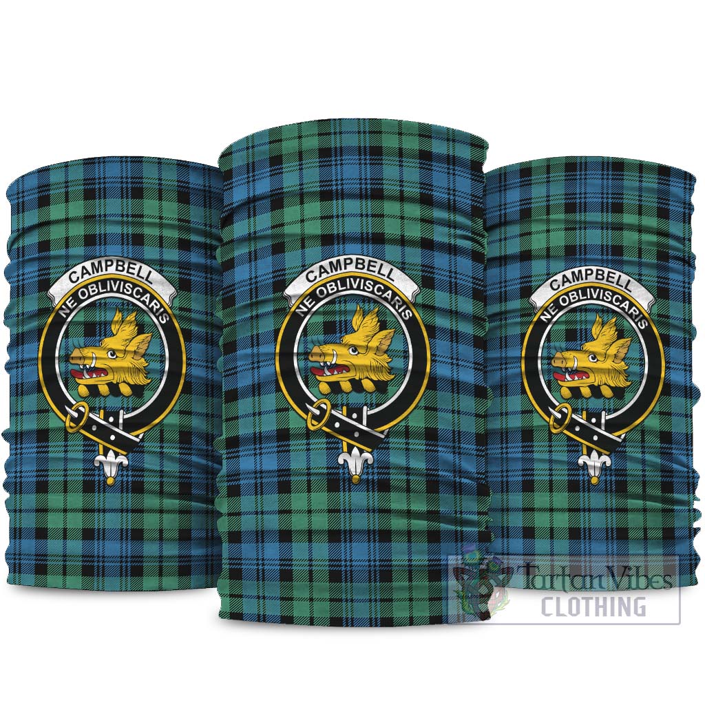 Campbell Ancient 01 Tartan Neck Gaiters, Tartan Bandanas, Tartan Head Band with Family Crest