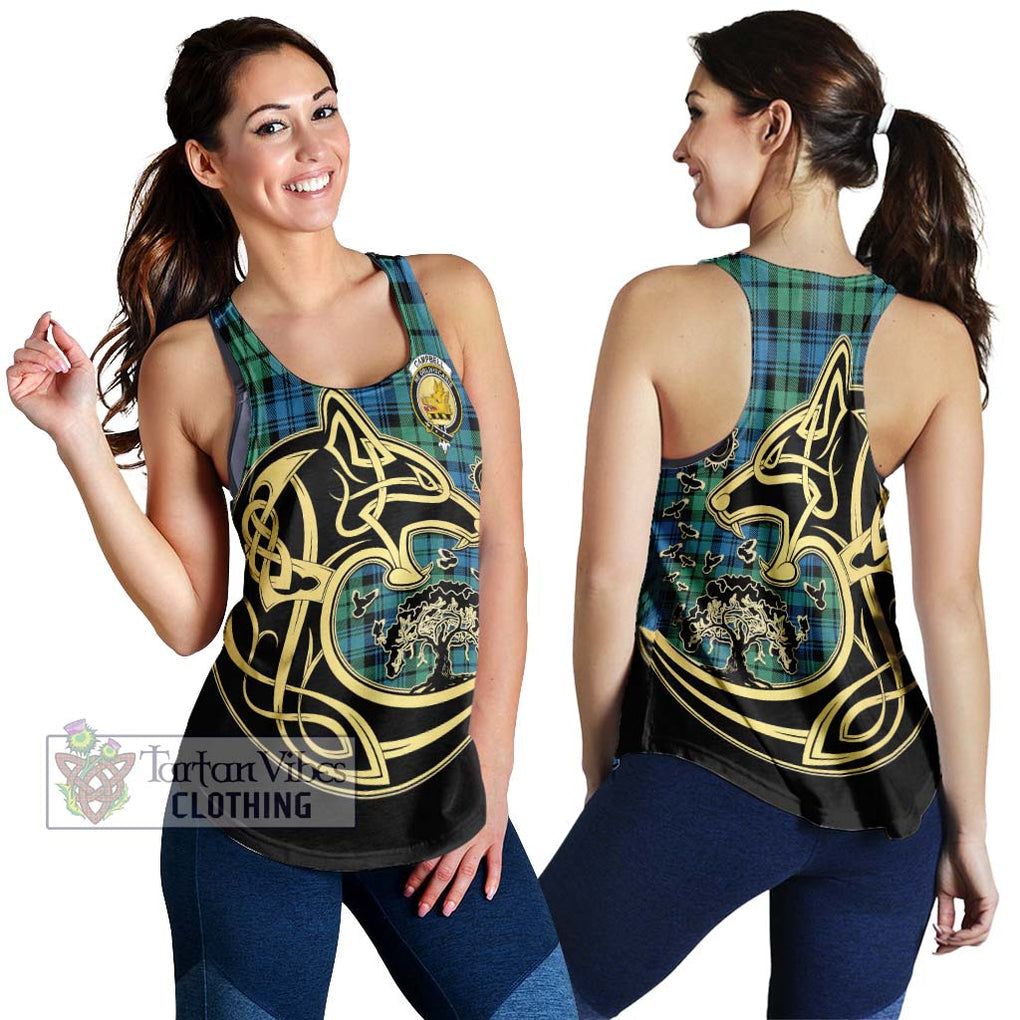 Campbell Ancient 01 Tartan Women's Racerback Tanks with Family Crest Celtic Wolf Style 4XL - Tartan Vibes Clothing