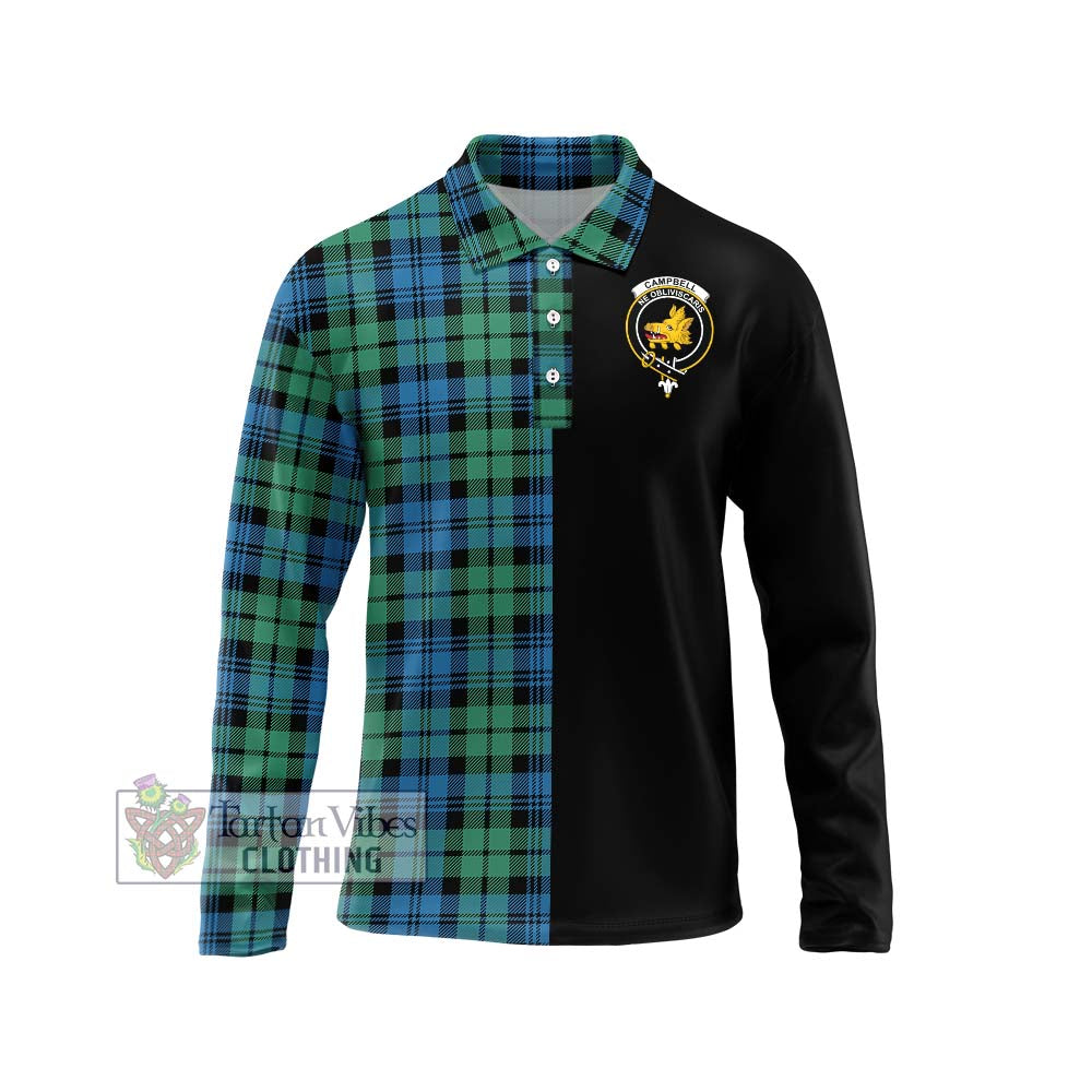 Campbell Ancient 01 Tartan Long Sleeve Polo Shirt with Family Crest and Half Of Me Style Unisex - Tartanvibesclothing Shop