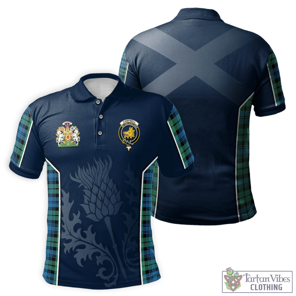 Tartan Vibes Clothing Campbell Ancient 01 Tartan Men's Polo Shirt with Family Crest and Scottish Thistle Vibes Sport Style