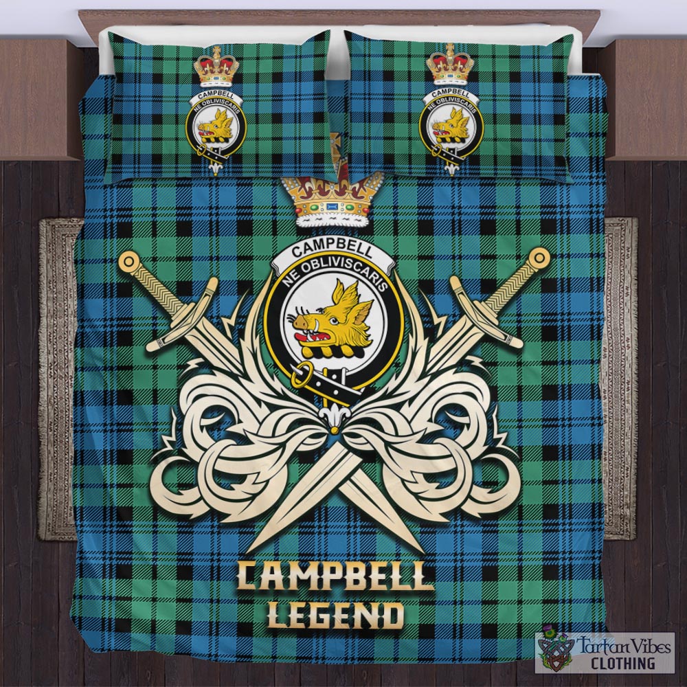 Tartan Vibes Clothing Campbell Ancient 01 Tartan Bedding Set with Clan Crest and the Golden Sword of Courageous Legacy