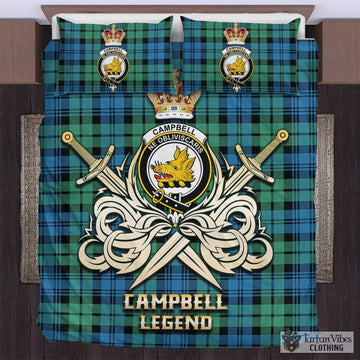 Campbell Ancient 01 Tartan Bedding Set with Clan Crest and the Golden Sword of Courageous Legacy