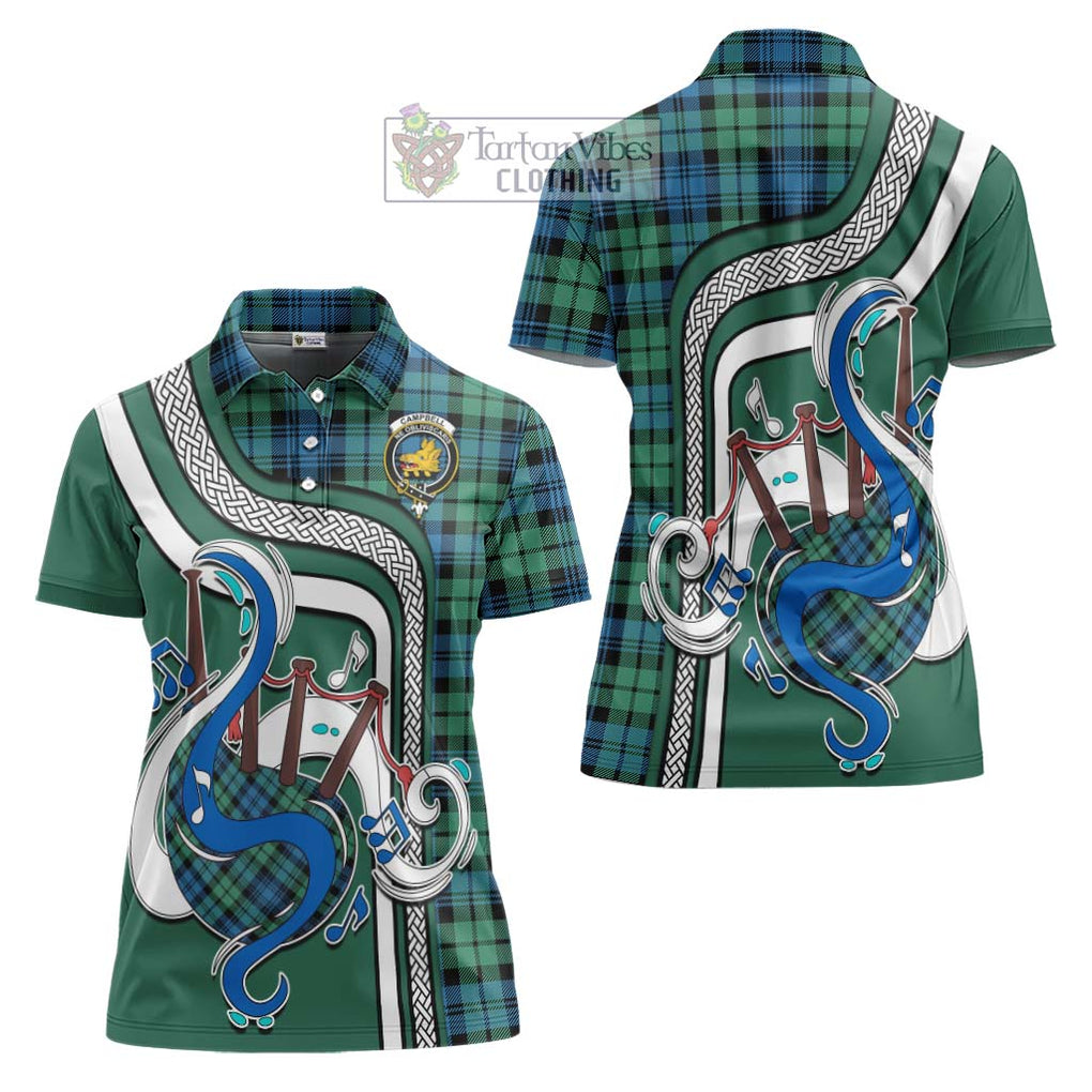 Campbell Ancient 01 Tartan Women's Polo Shirt with Epic Bagpipe Style Women - Tartanvibesclothing Shop