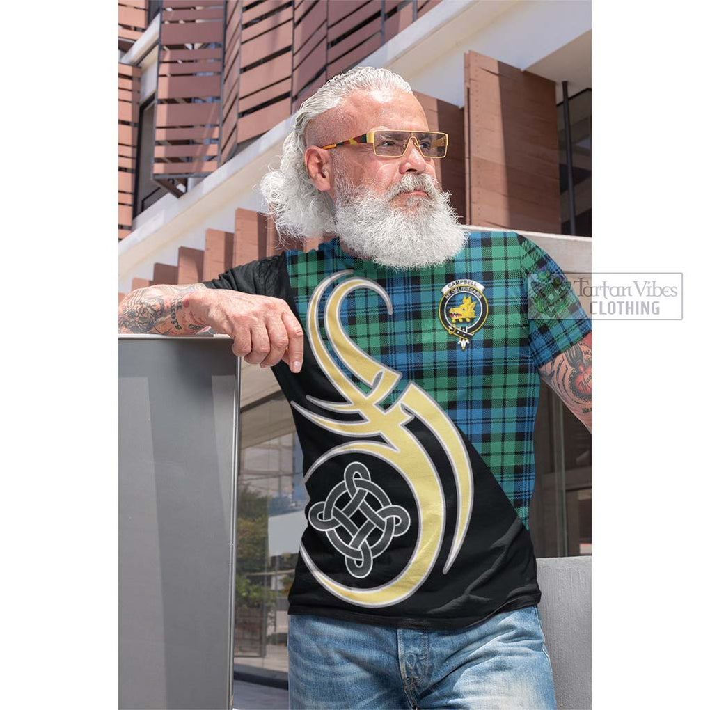 Tartan Vibes Clothing Campbell Ancient 01 Tartan Cotton T-shirt with Family Crest and Celtic Symbol Style