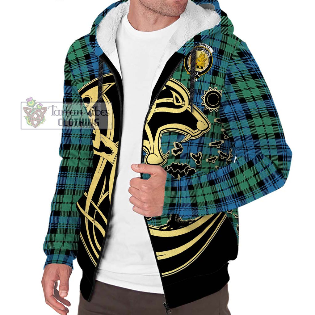 Campbell Ancient 01 Tartan Sherpa Hoodie with Family Crest Celtic Wolf Style Unisex S - Tartan Vibes Clothing