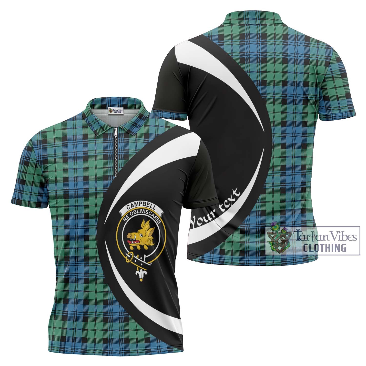 Tartan Vibes Clothing Campbell Ancient 01 Tartan Zipper Polo Shirt with Family Crest Circle Style