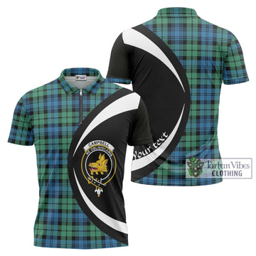 Campbell Ancient 01 Tartan Zipper Polo Shirt with Family Crest Circle Style