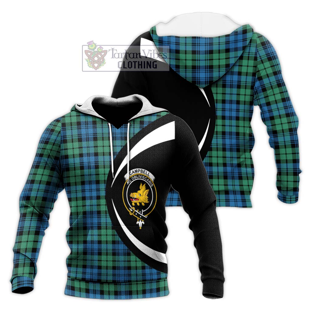 Campbell Ancient 01 Tartan Knitted Hoodie with Family Crest Circle Style Unisex Knitted Pullover Hoodie - Tartan Vibes Clothing