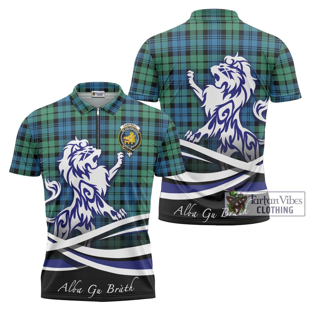 Campbell Ancient 01 Tartan Zipper Polo Shirt with Alba Gu Brath Regal Lion Emblem Unisex - Tartanvibesclothing Shop