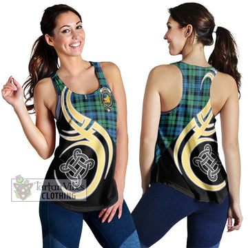 Campbell Ancient 01 Tartan Women's Racerback Tanks with Family Crest and Celtic Symbol Style