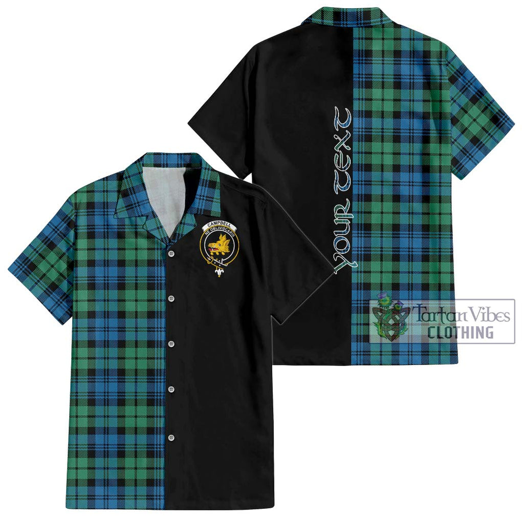 Campbell Ancient 01 Tartan Short Sleeve Button Shirt with Family Crest and Half Of Me Style Kid - Tartanvibesclothing Shop