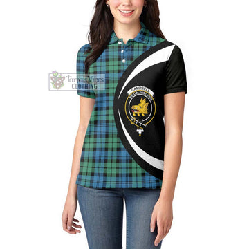 Campbell Ancient 01 Tartan Women's Polo Shirt with Family Crest Circle Style