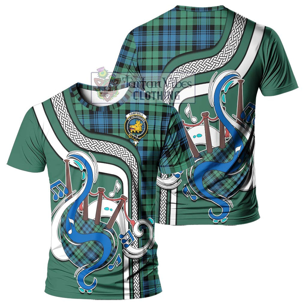 Campbell Ancient 01 Tartan T-Shirt with Epic Bagpipe Style - Tartanvibesclothing Shop