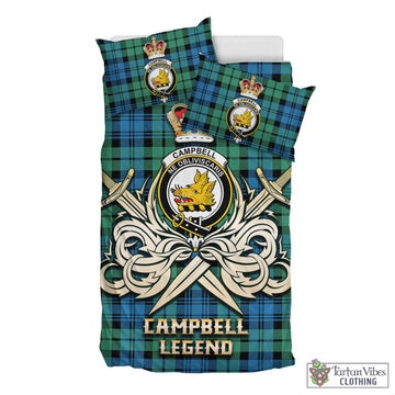 Campbell Ancient 01 Tartan Bedding Set with Clan Crest and the Golden Sword of Courageous Legacy