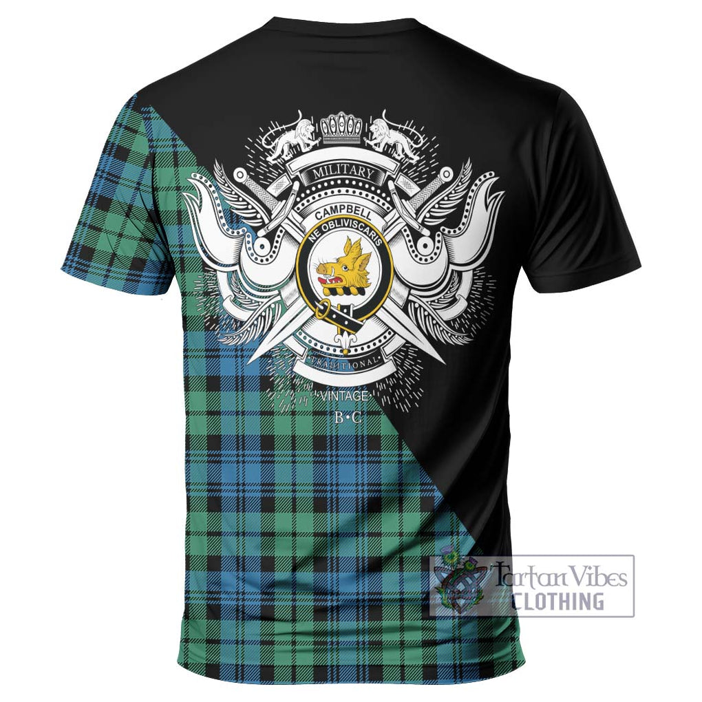 Campbell Ancient 01 Tartan T-Shirt with Family Crest and Military Logo Style - Tartanvibesclothing Shop