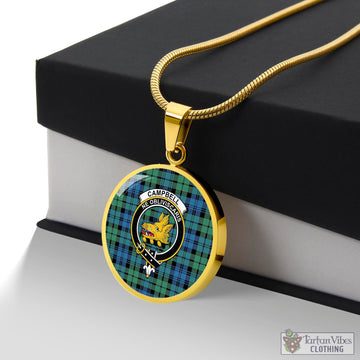 Campbell Ancient 01 Tartan Circle Necklace with Family Crest