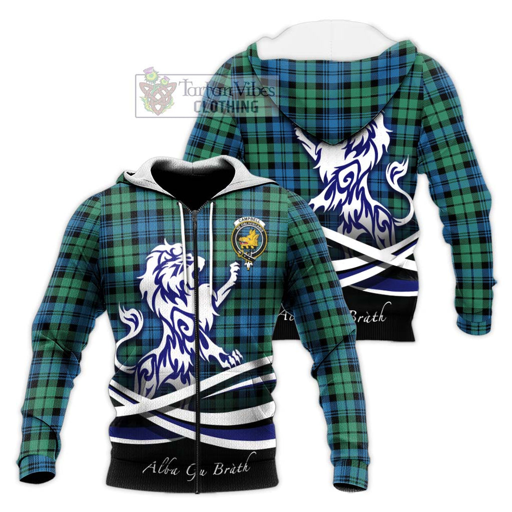 Campbell Ancient 01 Tartan Knitted Hoodie with Alba Gu Brath Regal Lion Emblem Unisex Knitted Zip Hoodie - Tartanvibesclothing Shop