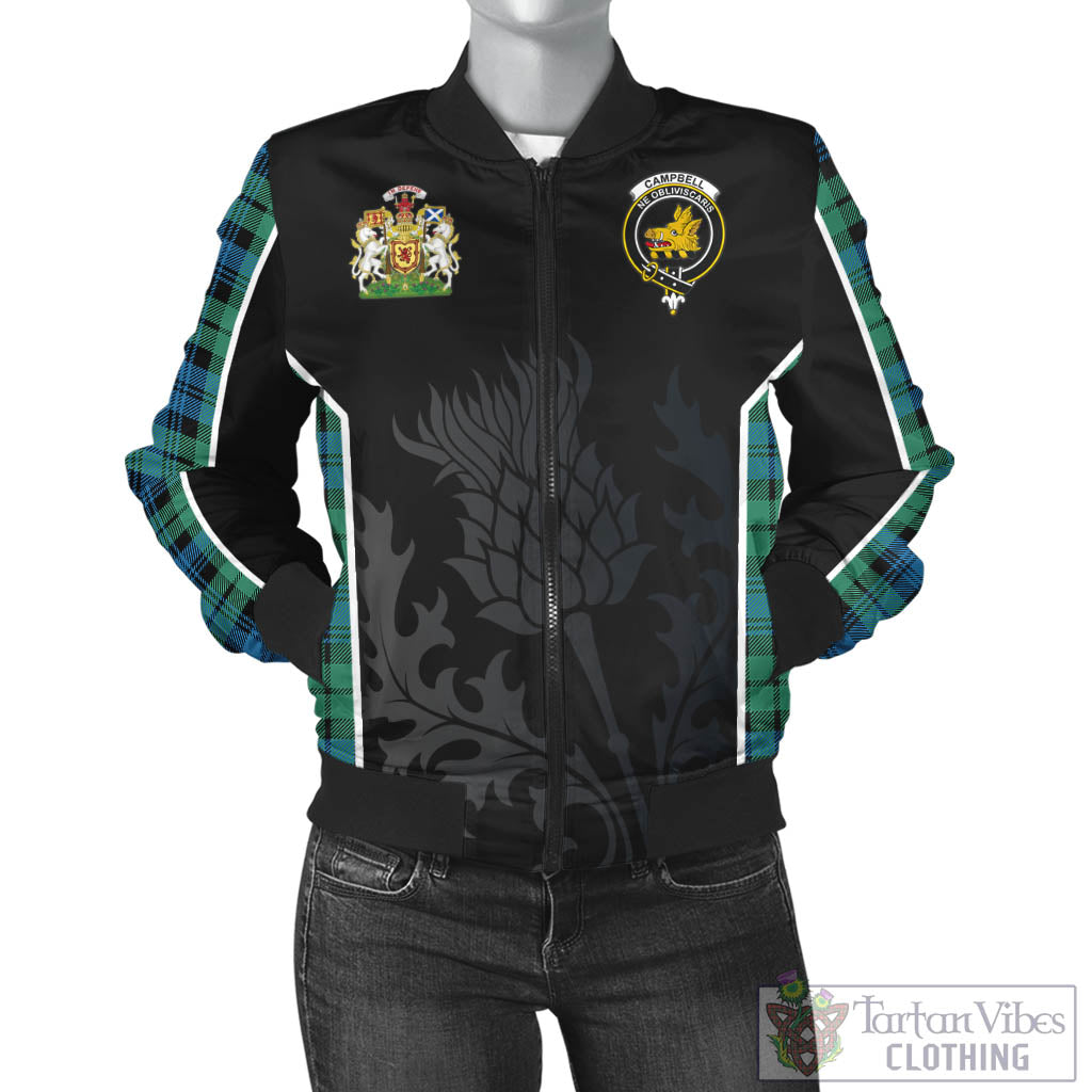 Tartan Vibes Clothing Campbell Ancient 01 Tartan Bomber Jacket with Family Crest and Scottish Thistle Vibes Sport Style