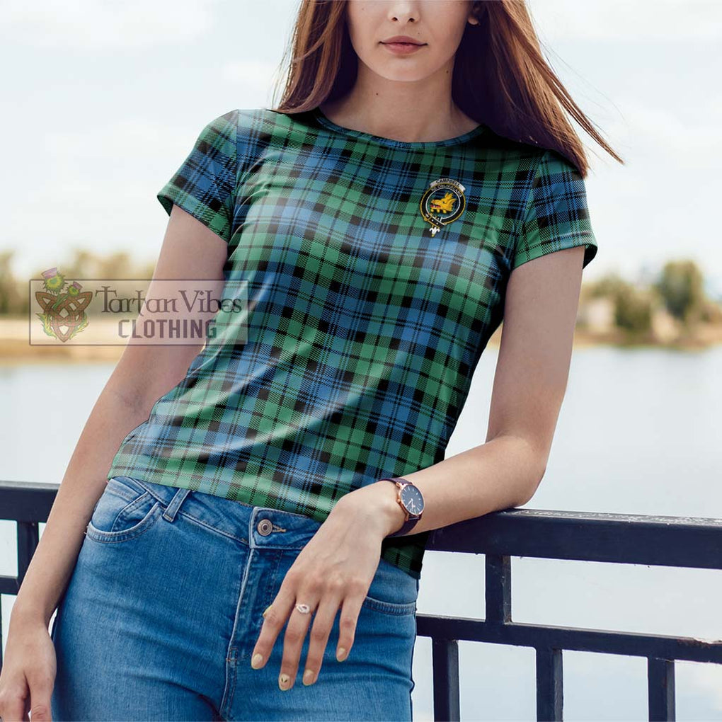 Campbell Ancient 01 Tartan Cotton T-Shirt with Family Crest Women's Shirt - Tartanvibesclothing Shop